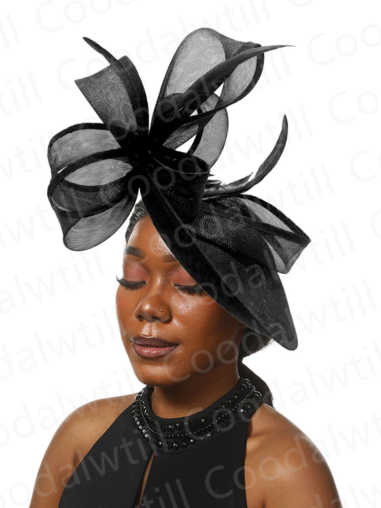 Rosa quente derby fascinator chapéu feminino casamento igreja acessórios de cabelo senhoras chique véu moda pillbox boné elegante festa millinery: Preto