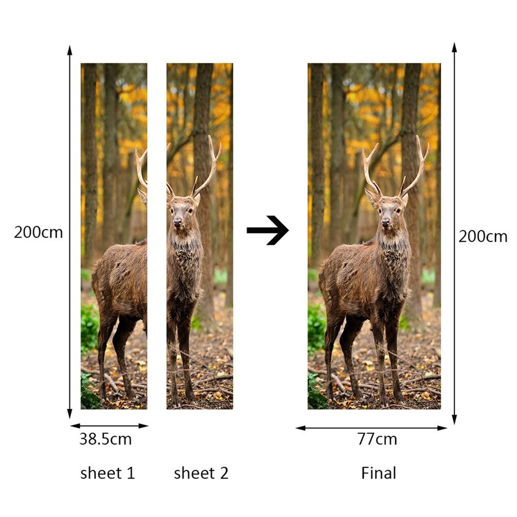 Deer In The Forest Door Stickers Decal Wall Stickers Home Decorations PVC Wallpaper for living room Waterproof