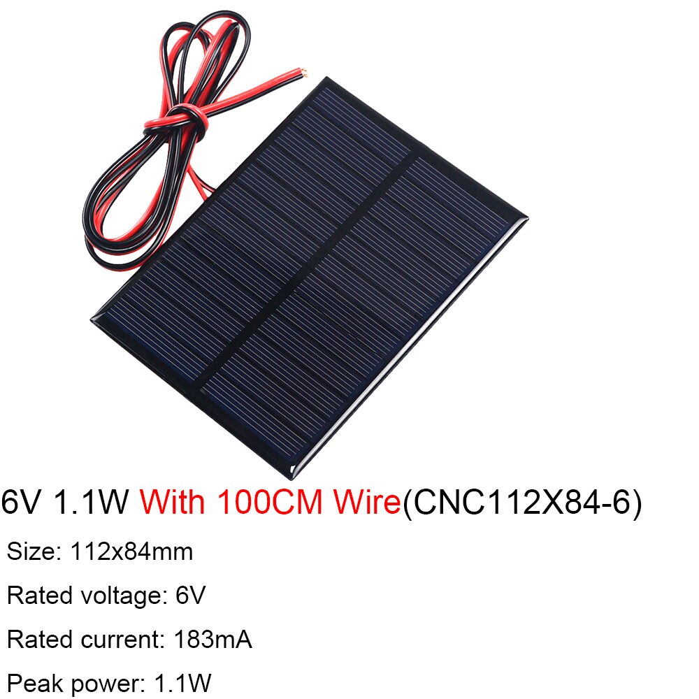 6V Solar Panel With 30 100 200CM Wire Mini Solar System DIY For Battery Cell Phone Charger 0.6W 1W 1.1W 2W 3W 3.5W 4.5W 6W 10W: 6V 1.1W