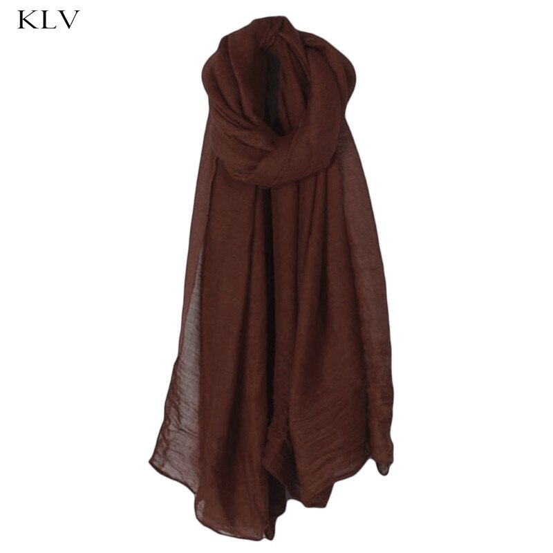 Mode 16 Kleuren Vrouwen Lange Sjaal Wrap Sjaals Vintage Katoen Linnen Grote Sjaal Hijab Elegante Effen Zwart Rood whi: Coffee