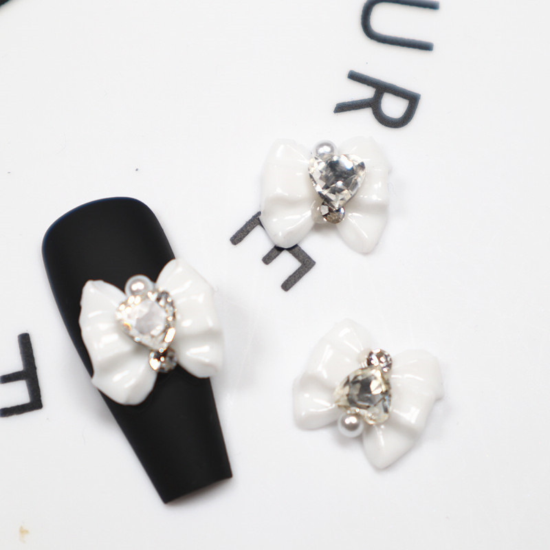 10 Uds. De abalorios para uñas de Sailor Warrior Moon 3D, lazo rosa brillante para niñas, gemas de diamante blanco, diamantes de imitación para uñas, piezas de uñas de japonés: Gris oscuro