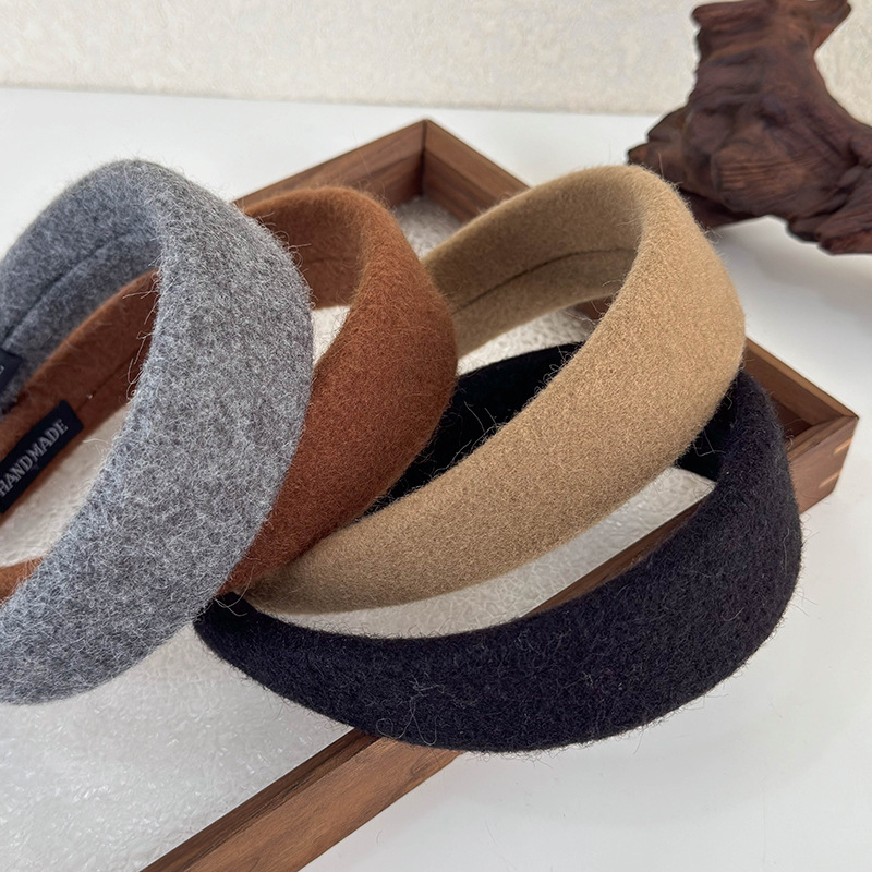 Diadema ancha de tela de felpa de lana Retro, bandas para el cabello de Color sólido para mujer, aro para el cabello con temperamento, accesorios para el cabello de femenina