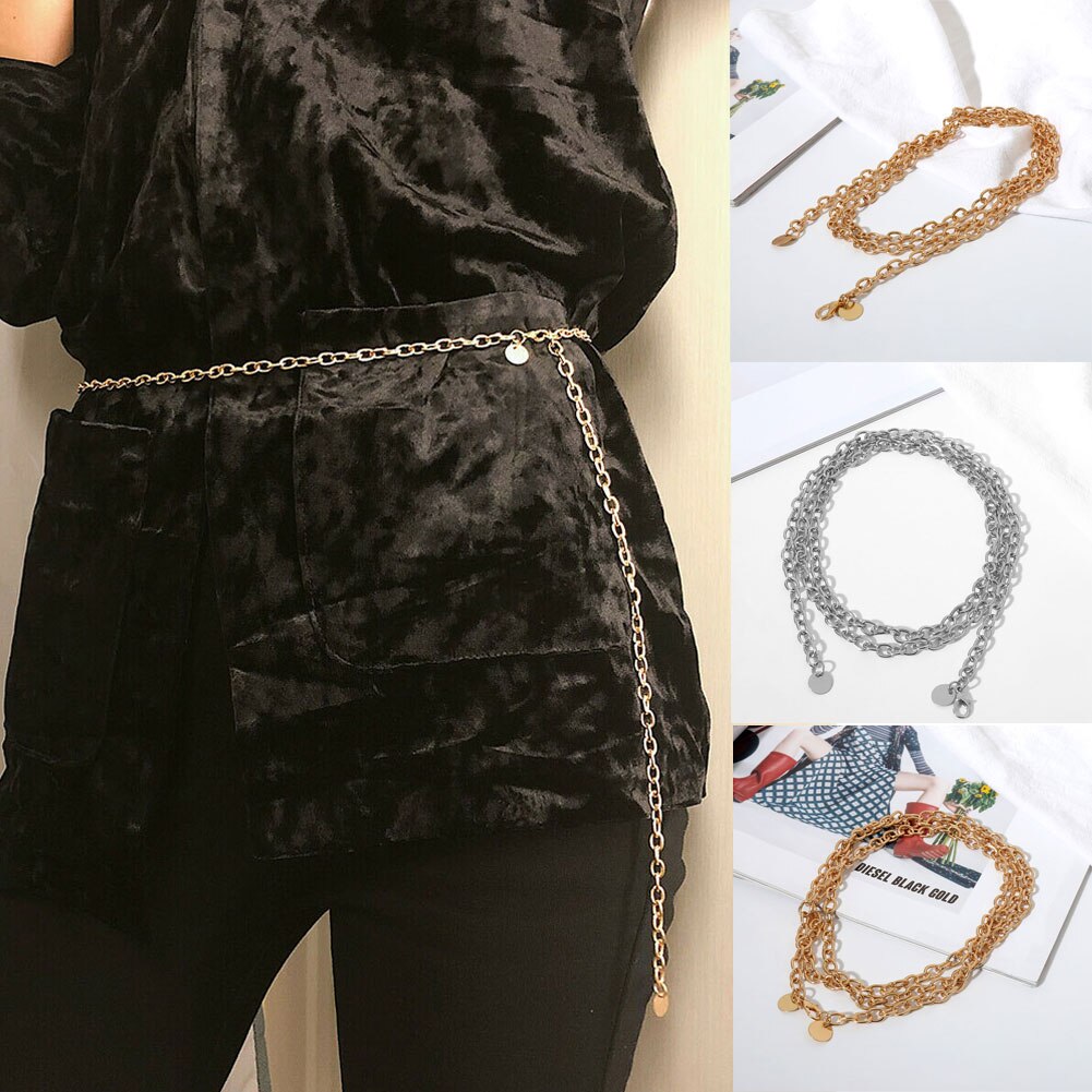 US Women Narrow Metal Skinny Chain Belt Hip Waist Gold Waistband Dress Fine waist chain