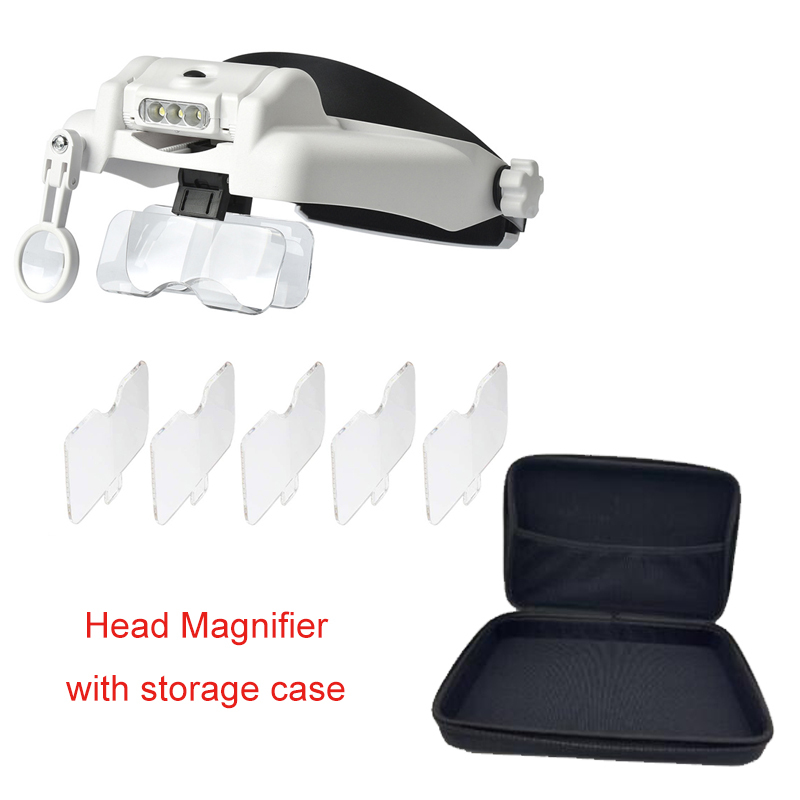 Headband Magnifier Multi-functional Loupe Led Head Mounted Magnifying Glass With 5 Replaceable Lenses Watchmaker Repair Tool: green