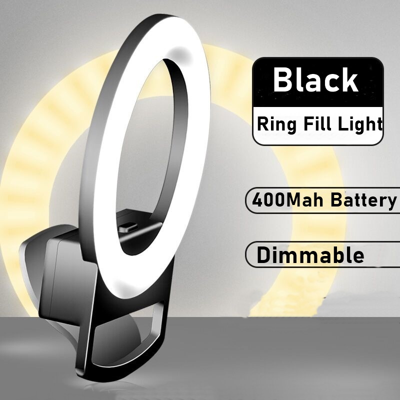 Universal LED Selfie Ring Fill Light Dimmable Mobile Led Ring Lamp Photography For Makeup Video Live Aro De Luz Para Celular: Black