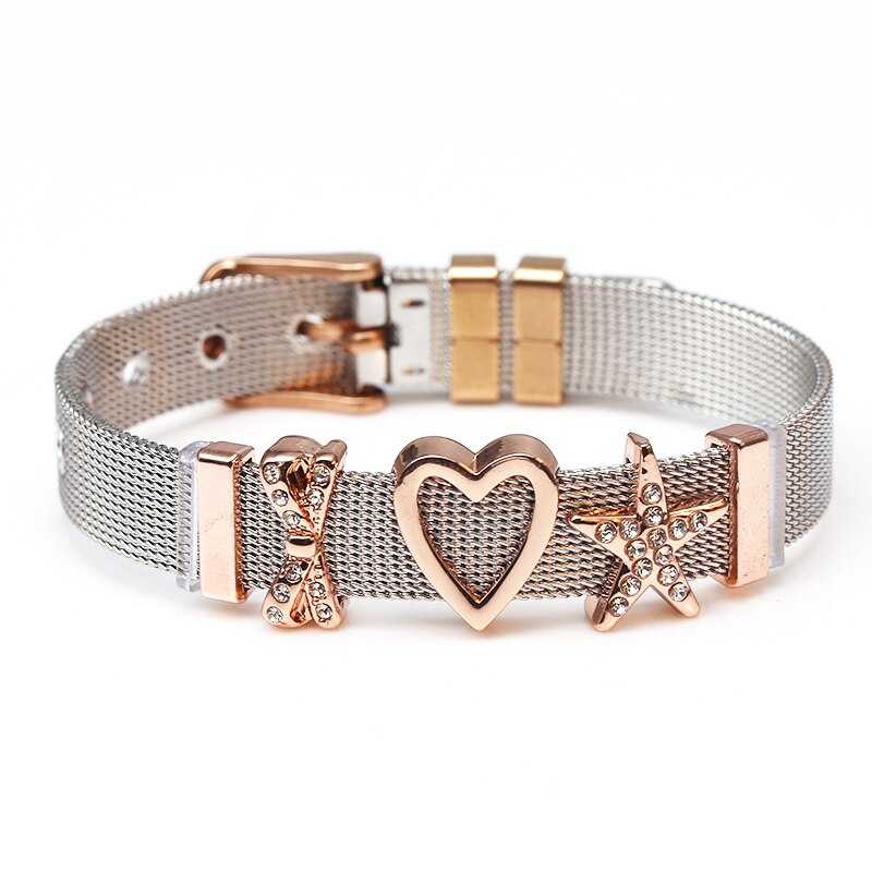 BAOPON Jewelry Colorful Stainless Steel Mesh Bracelet Bangles with Gold Slide Charms Fine Bracelets as Wife Lover Friend: Q006