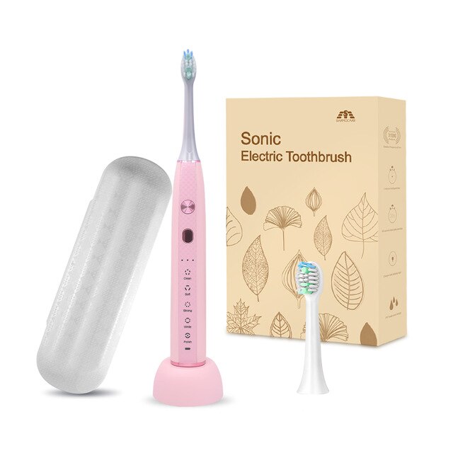Sarmocare ultrasonic sonic elektrisk tandbørste genopladelig  s600 5 modeller trådløs ipx 7 vandtæt vibrator til tandbørster: 1 pink dragt