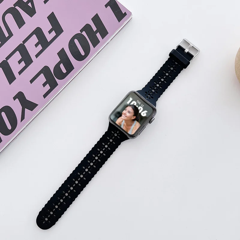 Siliconen bandjes voor Apple Watch 44 mm 40 mm 38 mm 42 mm Ultra 2 49 mm sportarmband iwatch serie 9 7 8 6 Se 5 4 3 41 mm 45 mm band: M / Beige