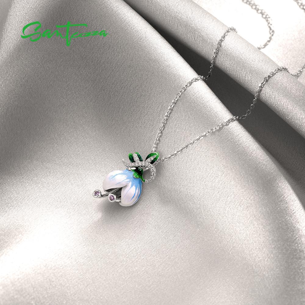 Ciondoli in argento )zza per donna autentico argento sterlina 925 squisito fiore in fiore bianco smalto fatto a mano