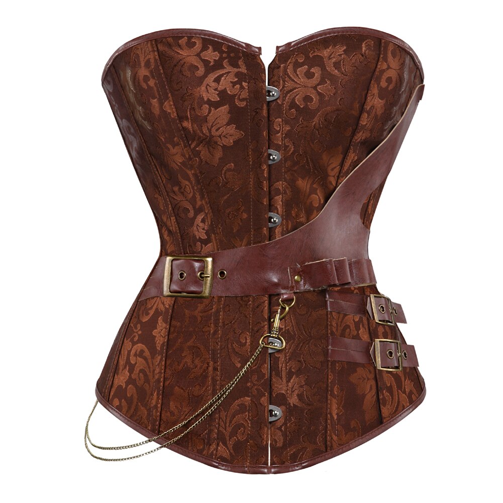 Women&#39;s Leather Corset Steampunk Woman Gothic Plus Size Pirate Corset Sexy Overbust Vintage Brown Bustier Lace Up Corset Top: L