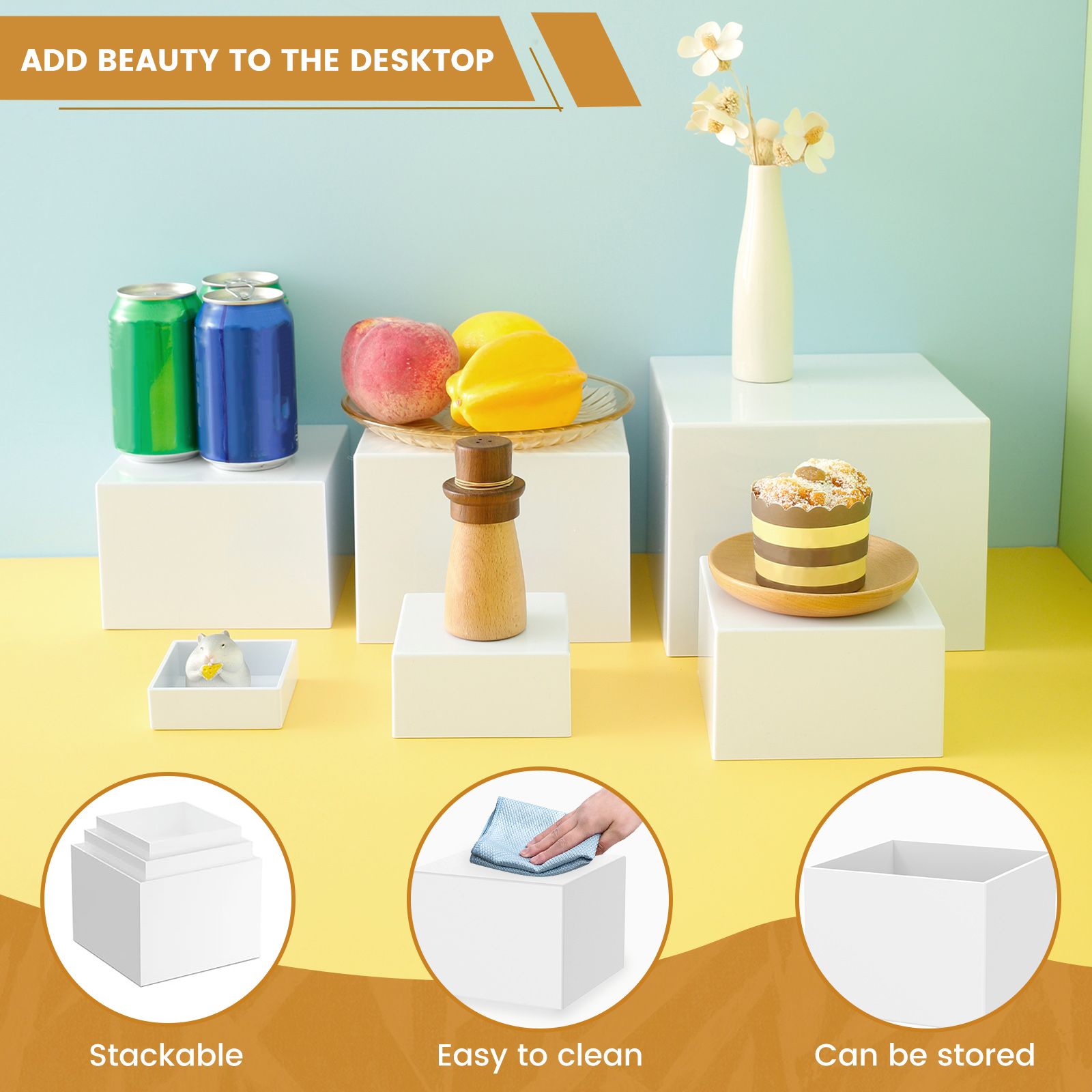 6 stks Acryl Buffet Riser Voedsel Display Stands Stapelbare Tafel Dessert Cake Party Buffet Display Decoreren Doos 6 Verschillende Maten