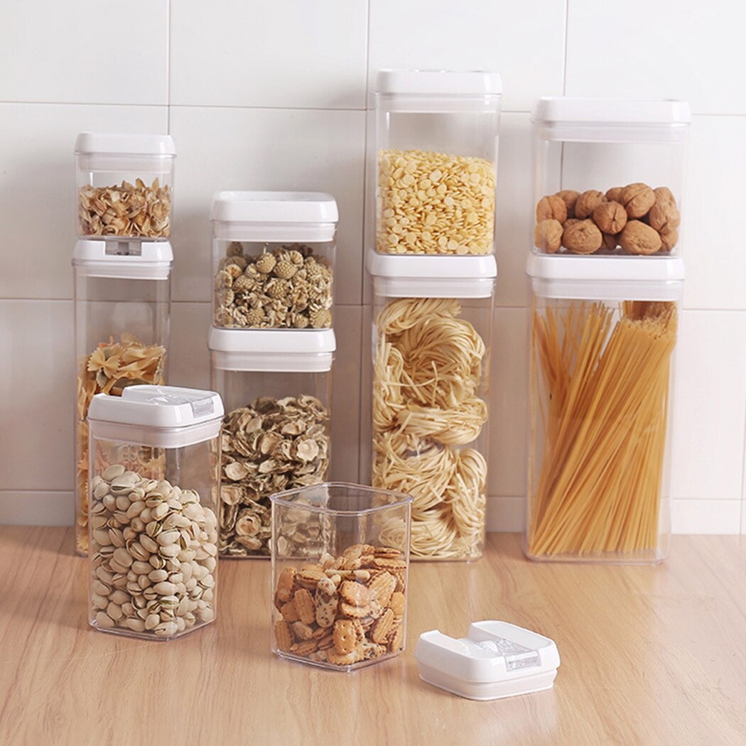 Plastic Food Container 0.5L 0.8L 1.2L Seal Cereal Jar Dried Storage Box Moisture-proof Kitchen Dining Bar Accessories