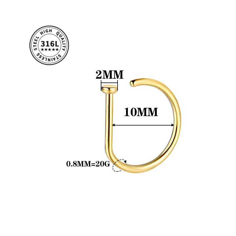 Aro de tornillo para nariz de 20G, aro hipoalergénico de acero inoxidable en forma de D, joyería para Piercing para nariz para mujeres y hombres