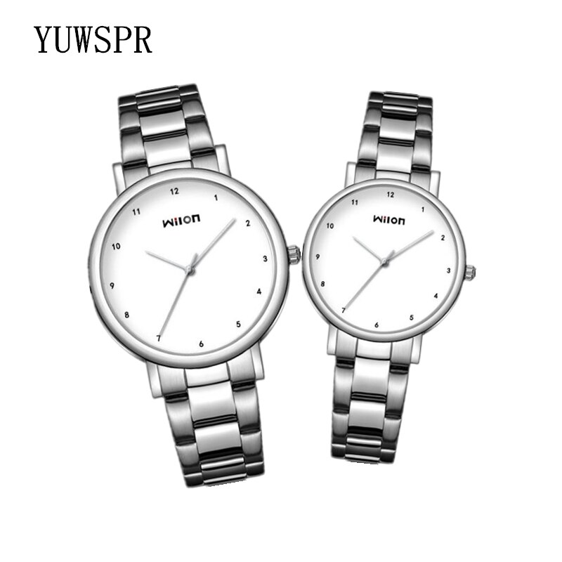 Paar horloges man vrouw quartz horloge eenvoudig ultradunne liefhebbers horloges roestvrijstalen band klok wilon 906