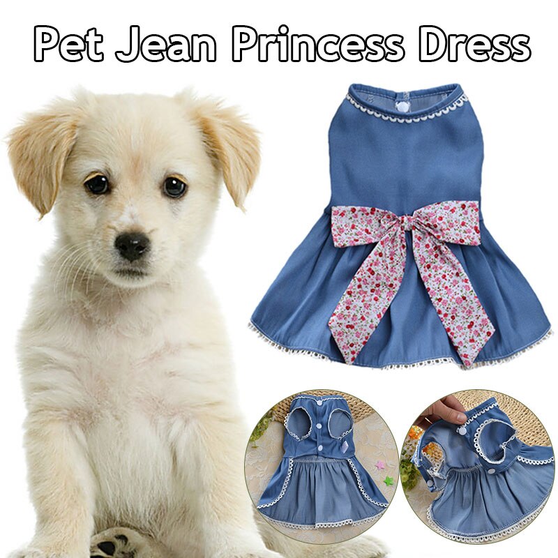 Dog Skirt Dog Clothes Princess Dress Wedding Dress Denim Skirt Floral Bow Lace Soft and Comfortable Spring Summer Section Cute