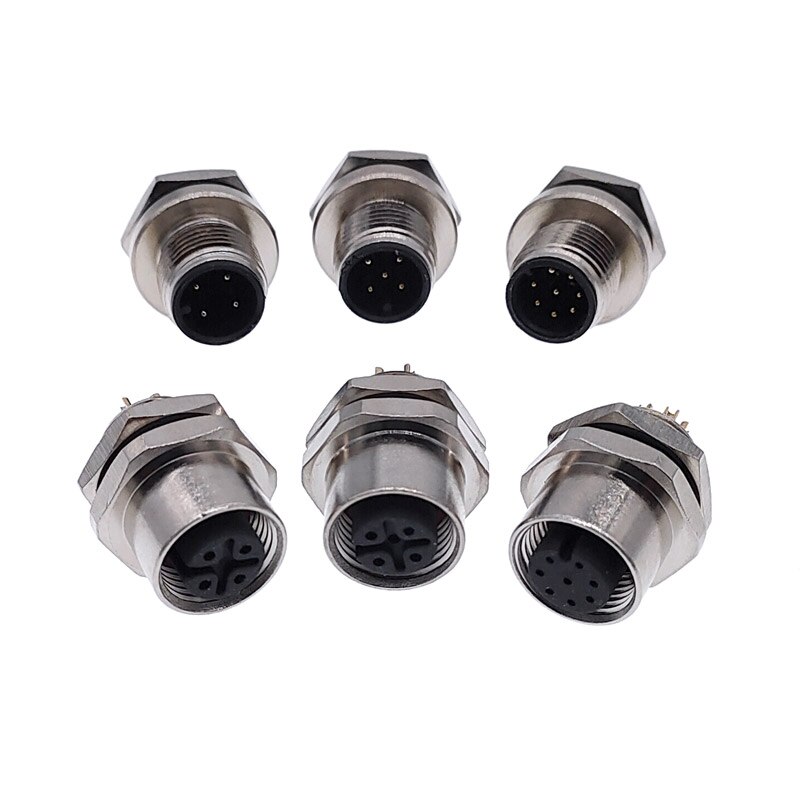 M12 Sensor Connector panel back mount Waterproof Flange Socket threaded coupling Male&amp;Female 3 4 5 8Pin A Type