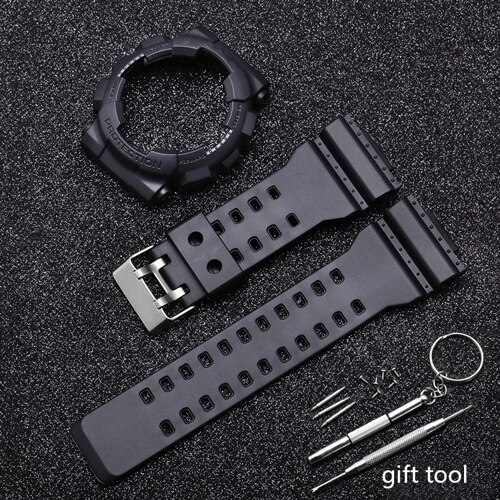 Vervangende band voor casio g-shock ga  gd 110 120 rubberen hars horlogeband glanzend mat heren waterdichte sportarmband: Zwart zwart mat