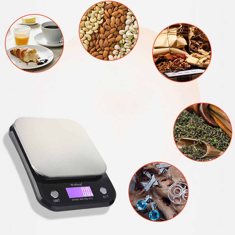 Elektronisk digital köksvåg med hög noggrannhet i rostfritt stål 0.1g/1g 3kg/5kg/10kg bakgrundsbelysning för matlagning