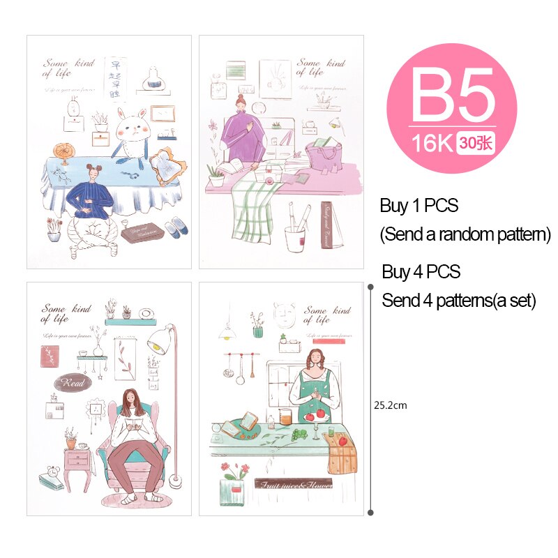 1pcs B5 Cute Stationery Cute Notebook Set Simple Small Fresh Girl Personality Diary Card School office Supplies: Life random