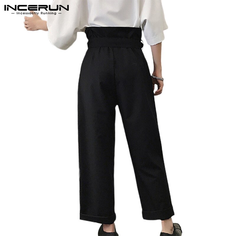 INCERUN Solid Color Men Slim Wide-leg Trousers Streetwear Casual Comfortable Hiphop Loose Pantalones Hombre 5XL