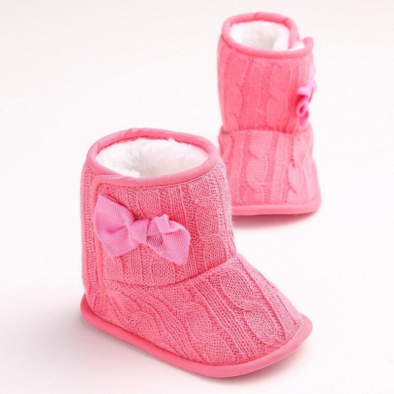 Baby Meisje Jongen Effen Grijs Snowboots Winter Strik Laarsjes Baby Peuter Pasgeboren Crib Schoenen 0-18M: Rose Red / 0-6 months