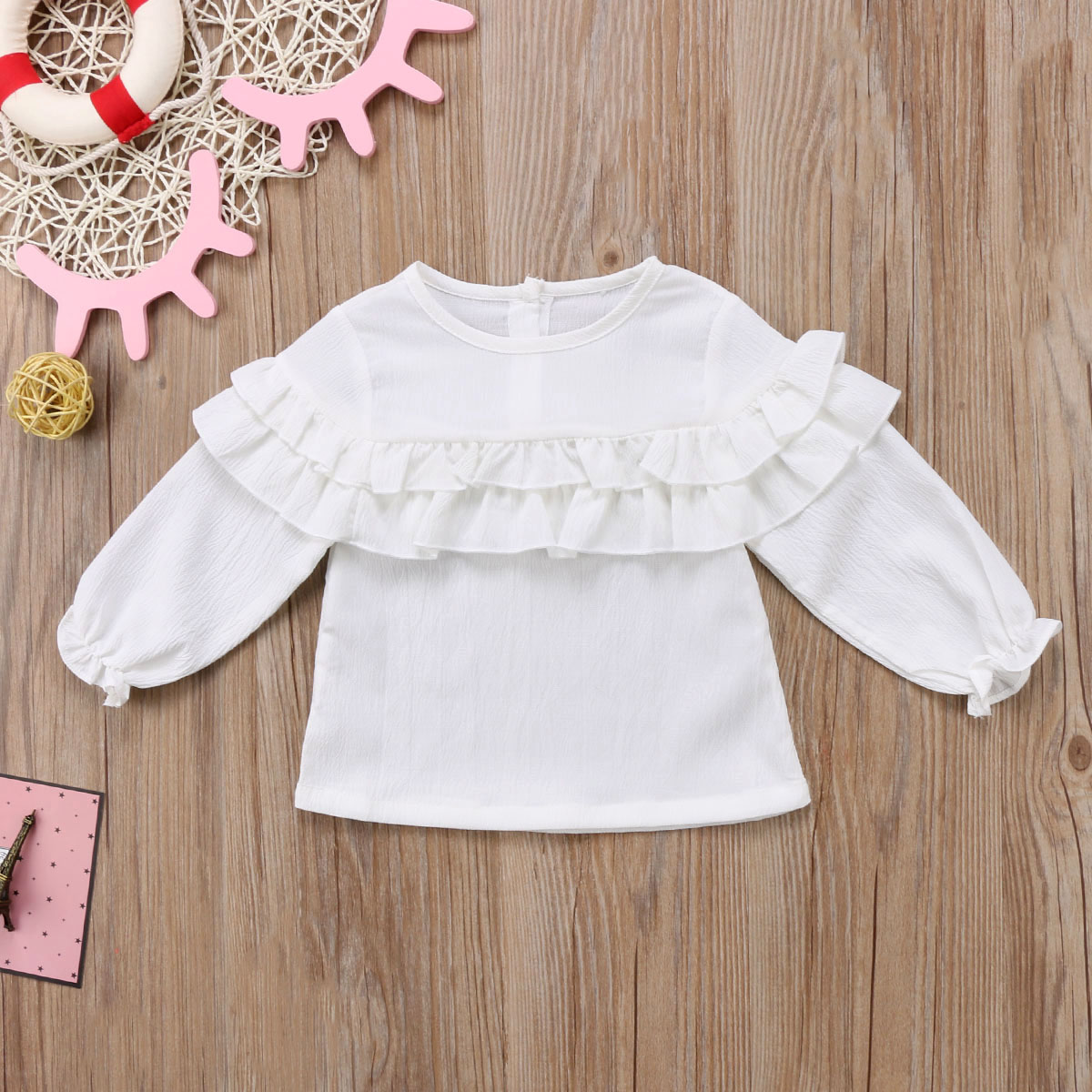 Summer Long Sleeve Ruffles Baby Blouses Newborn Girls Dark Red Shirt Tops Blouse Clothes Shirt Solid Color