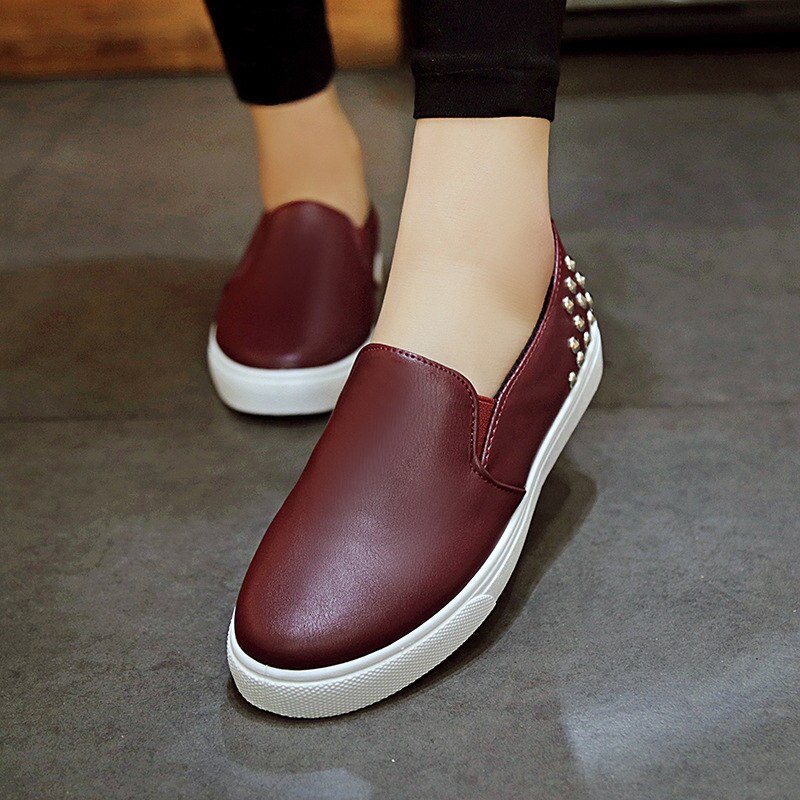 Plattform Creepers Schuhe PU Leder Niet Punk Casual Schuhe Damen Flache Schuhe Runde Kappe Schwarz Zapatos Mujer Wohnungen Größe 36 -40