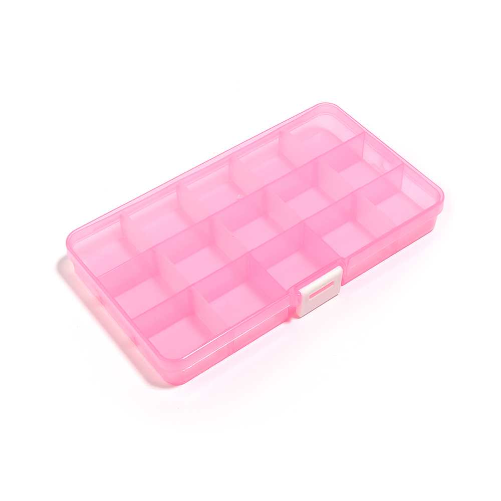 10/15 Grids Plastic Jewelry Box Storage Case Craft Jewelry Beads Earrings Compartment Adjustable Display Organizer Container: Pink