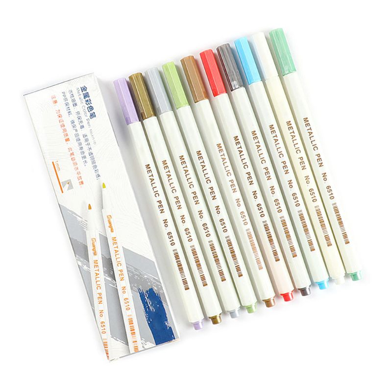 10/12/15/20/30 Colors Metallic Micron Pen Detailed Metal Paint Maker DIY Album: 10 Colors