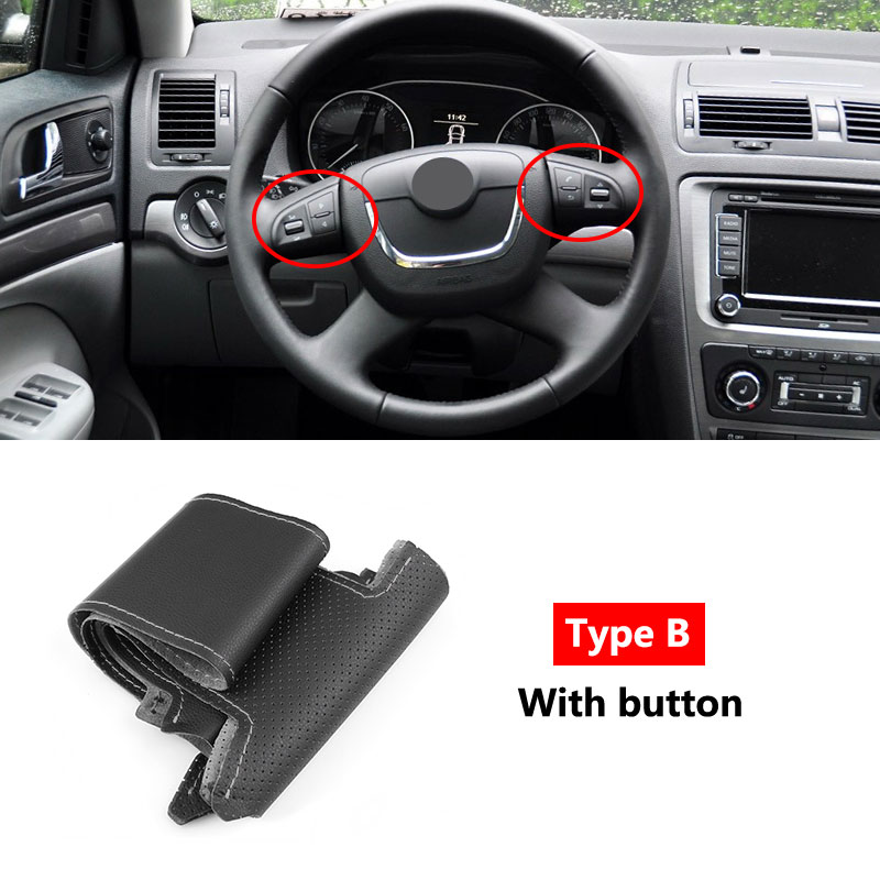 Accesorios para coche, cubierta de cuero perforado para volante interior para Skoda Octavia Superb Citigo Fabia Roomster: Gris