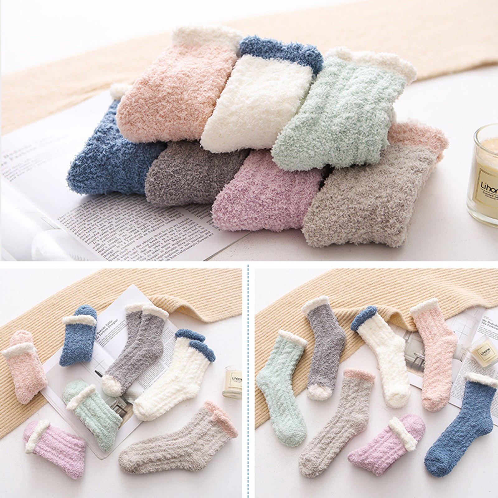 Cute Women's Middle Tube Socks Corals Fleece Soft Warm Fluffy Socks Winter Supplies &T8
