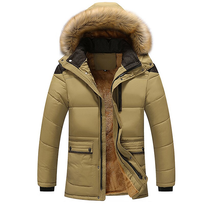 Plus størrelse 5xl vinter vindtette parkas herre solide parkas bomull polstret menn fritidsjakker tykkere frakker overfrakk varme klær: kaki / 4xl