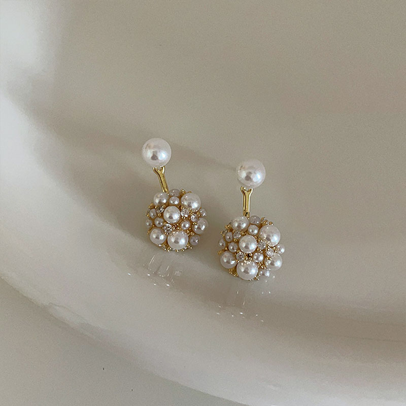 Pendientes de tuerca de bola de perlas de imitación Retro francés para mujer, joyería de , accesorios simples elegantes, al por mayor, , 2023