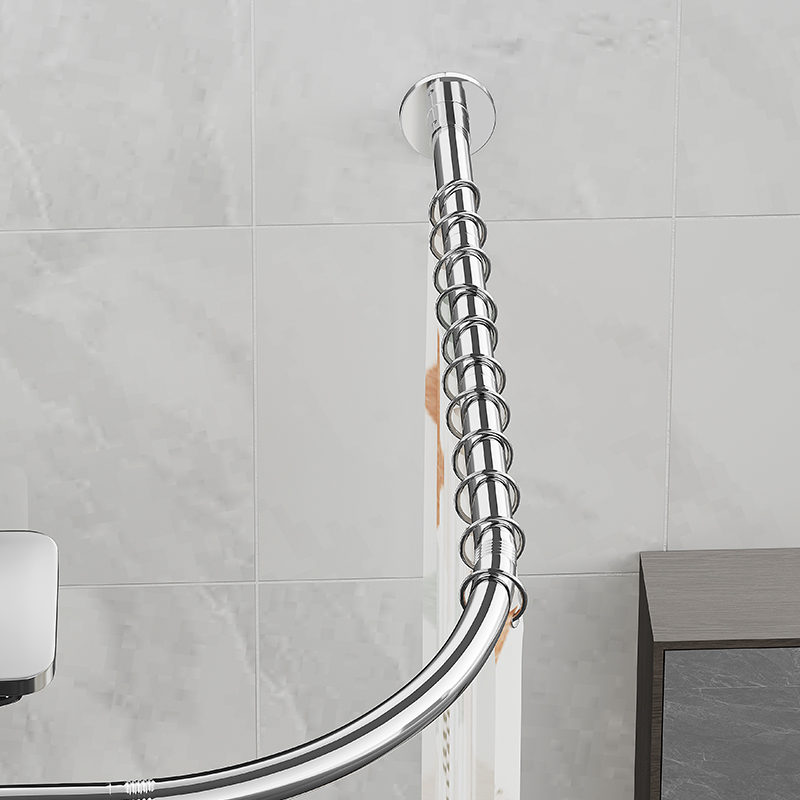 Stansfri duschdraperistång l-formad infällbar skena i rostfritt stål vit/svart teleskopstång