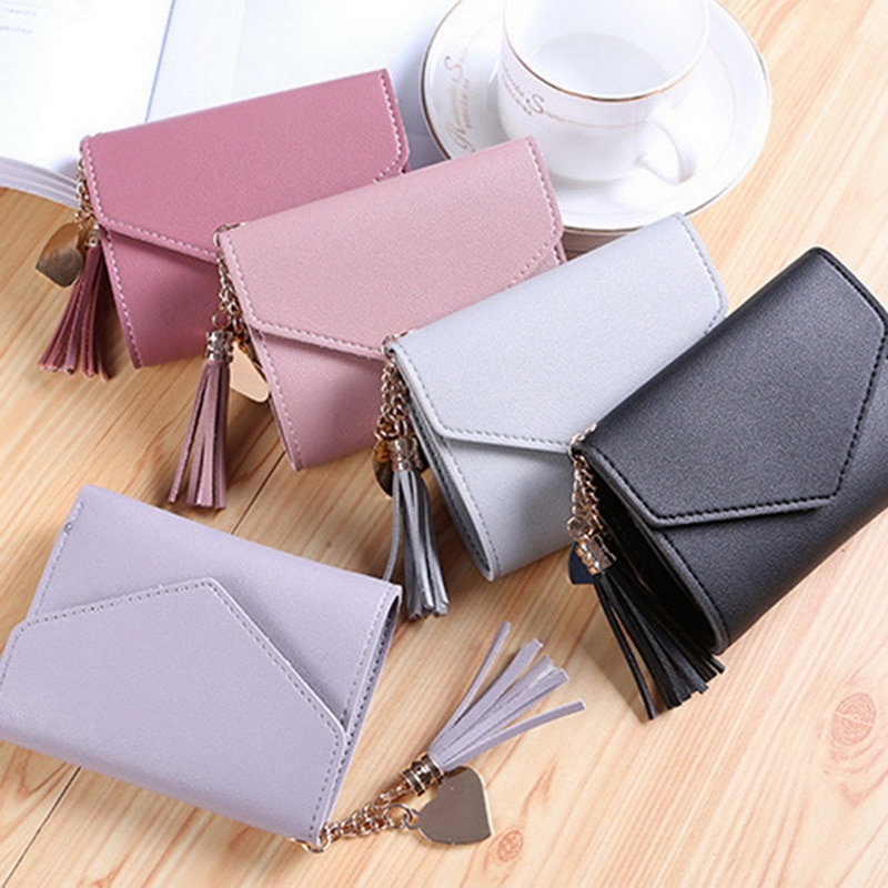 Women Wallets PU Wallet Leather Small Coin Purse Ladies Card Bag Cute Trend Student Tassel Pendant For Women Short