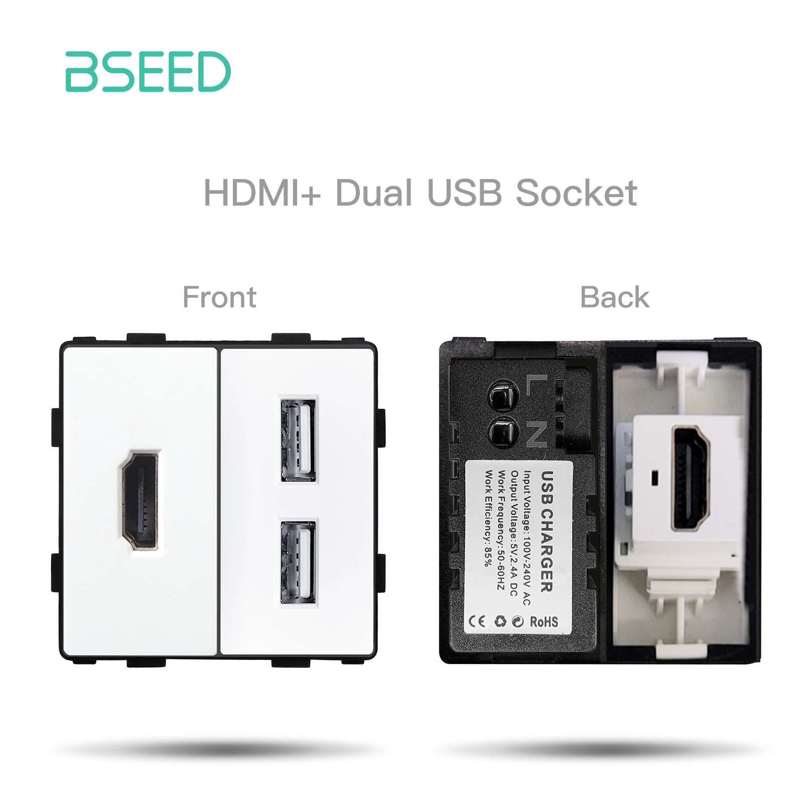 BSEED Weiße Glasscheibe mit Internet-Buchse TV ST Katze5 RJ45 Funktionsteile Doppel-USB-Buchse EU-Wandstecker DIY freie Kombination: Typ 11