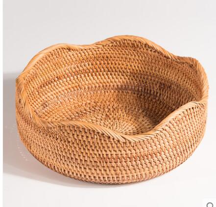 Household fruit basket rattan fruit bowl living room fruit bowl bamboo bread basket rattan blue skull basket storage basket crea: 3