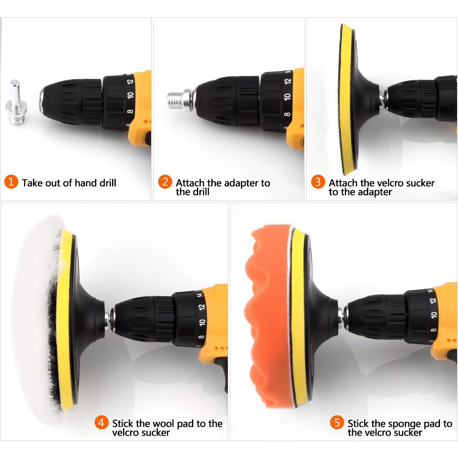 6 Inch Buffing And Polishing Pad Kit for Car Polisher 11 Pcs with Drill Adapter