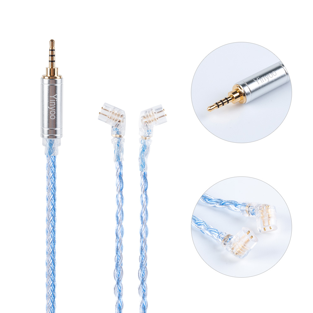 Cavo Auricolari Yinyoo 16 Fili Argentati - 2.5/3.5/4.4MM - Connettori MMCX/2PIN/QDC - per BLON KZ ASX: QDC 2.5