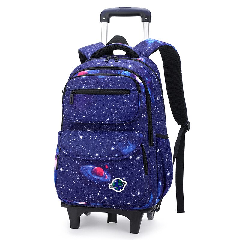 Kinder Trolley Schulranzen Raum Starry Sky Gedruckt Abnehmbarer Jungen Roll Rucksäcke Kinder Gepäck Rädern Taschen Bare Bookbag: 2 wheels D