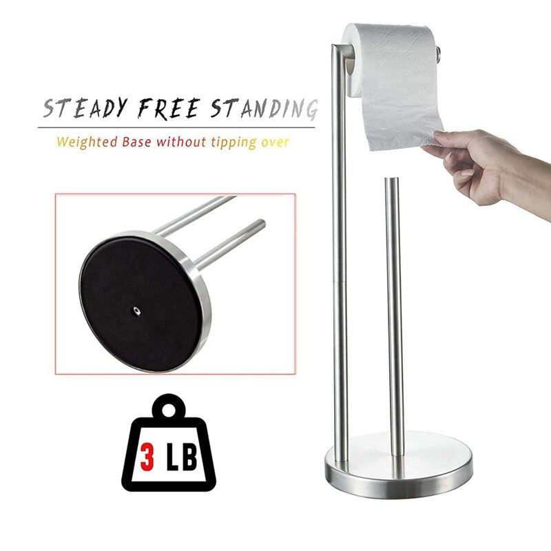 Freestanding Toilet Paper Holder Stand with Reserve, Stainless Steel Tissue Holder, Toilet Paper Stand for Bathroom