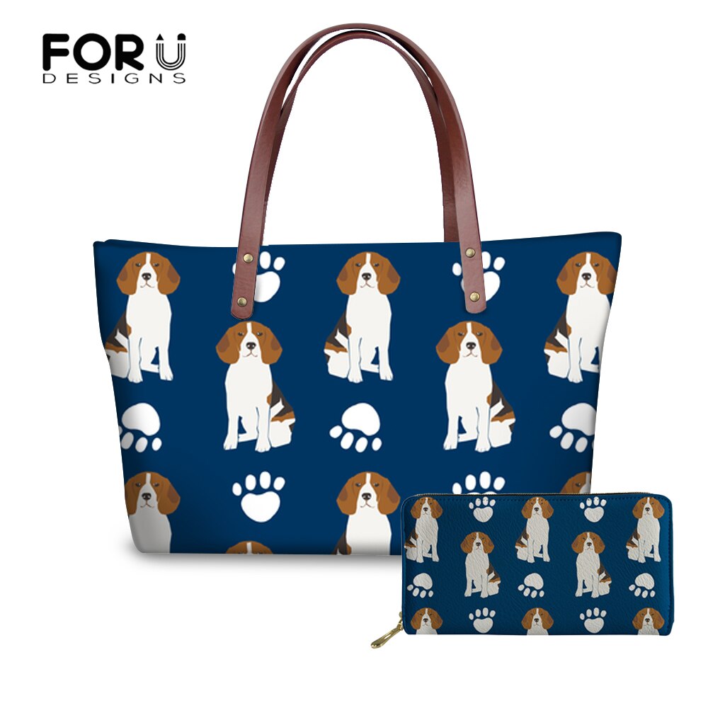 FORUDESIGNS Beagles Hond Patroon Handtas Dames Handtassen 2 stks/set PU Lederen Portefeuilles Hand Tas Voor Vrouwen Schouder Casual Tassen