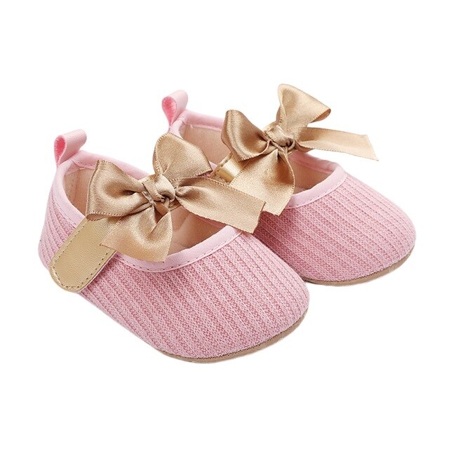 Newborn Princess Bowknot Shoes, Infant Hollow Out Prewalker with Hook and Loop (White, Grey, Pink, Red, Black): Pink / 13-18 Months