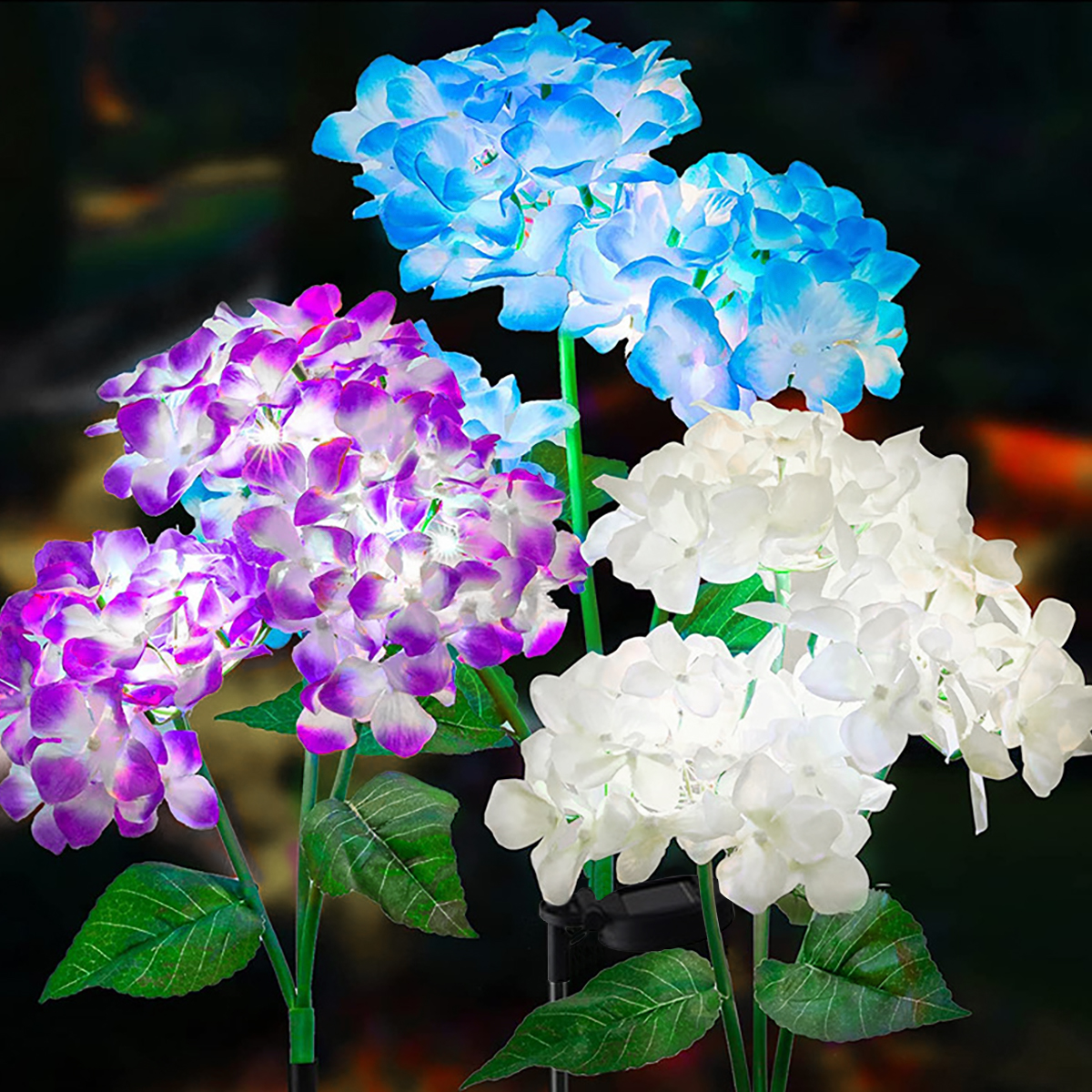 Solcelledrevet hortensia-blomsterlampe, solcelledrevet led-lys, udendørs haveplænelampe, gårdhavehegn, passage, villadekoration