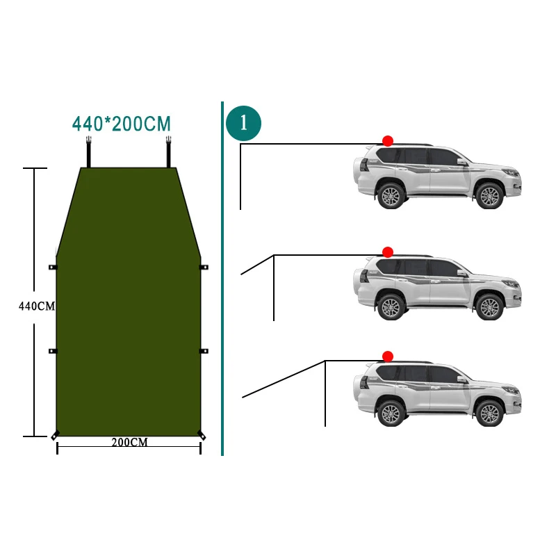 440 x 200cm bil sidely skygge camping bil tagtelt markise vandtæt uv campingtelt bil tag regnsejl