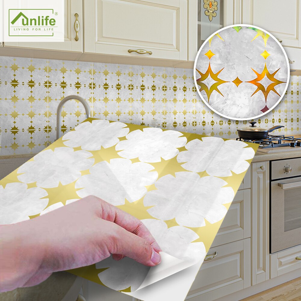 Funlife® Gilding Star Mosaic Tile sticker Peel &amp; Stick Removable Self-Adhesive kitchen Wallpaper Kitchen Backsplash Waterproof