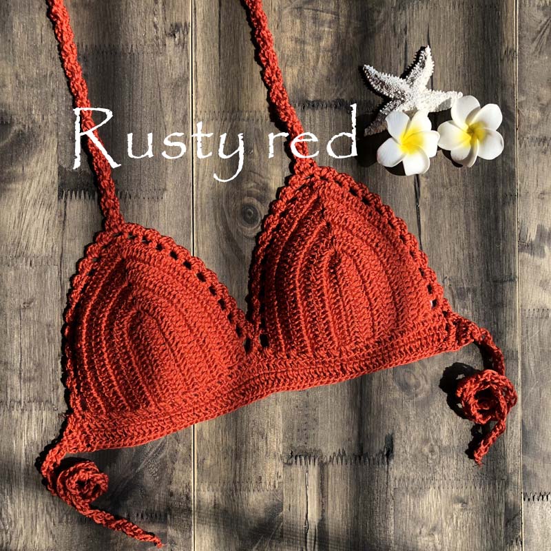Bikini solidi Mujer costume da bagno all'uncinetto Bikini rosso Top in maglia Bikini Sexy reggiseno da nuoto da donna costumi da bagno femminili di grandi dimensioni s-xl 2019 nuovo: XL / Rusty Red