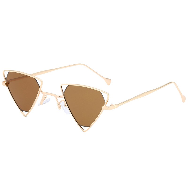 Style Punk Personality Triangle Sun Glasses Men's And Women's Sunglasses Metal Hollow Sunglasses UV400: tea