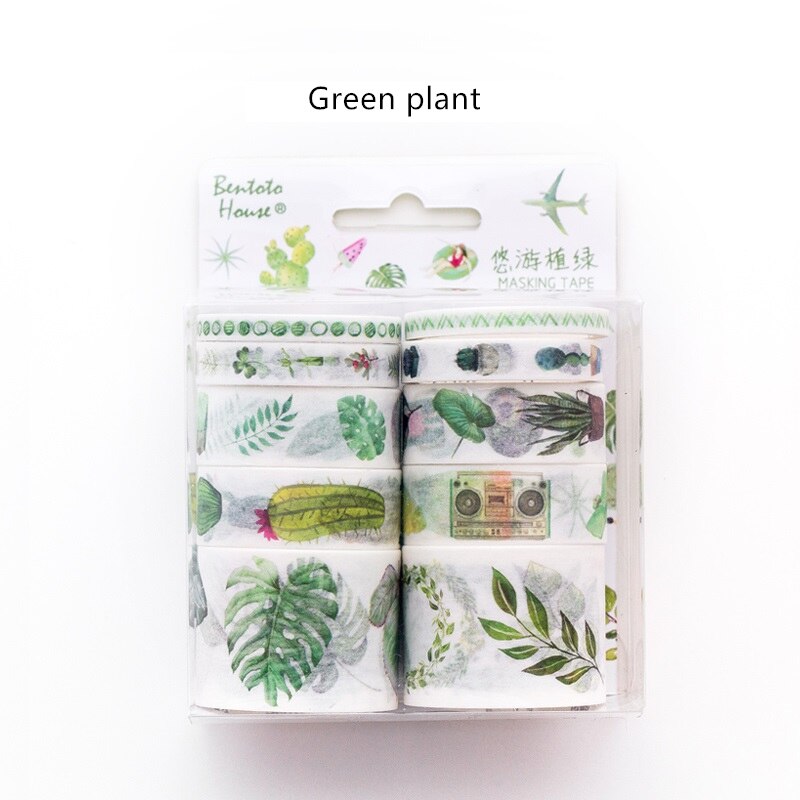 10Pcs Candy Stad Kleur Papier Washi Tape Set Blauwe Zee Paars Nebula Rode Decoratie Masking Tapes Stickers Briefpapier a6346: Green plant