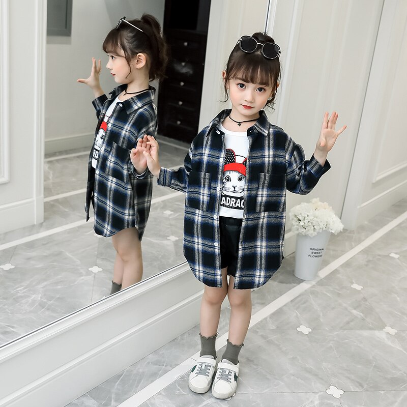 Camisa larga para niñas, ropa informal para primavera y otoño, Blusa de algodón a cuadros, camisas de manga larga para niños de 6, 8, 10 y 12 años: 10